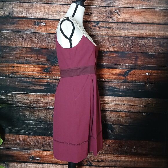 Floreat Anthropologie Dress 6 Retro Raspberry Crochet Yoke Collar Pockets - Picture 8 of 12